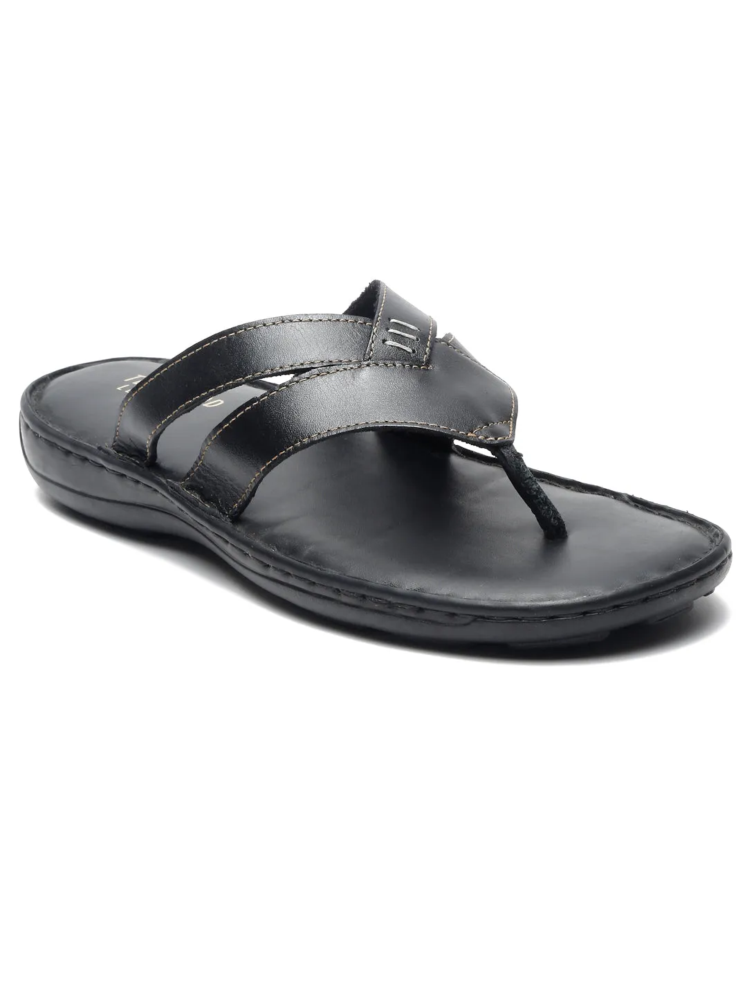 Teakwood Leather Men Black Leather Flip-Flops