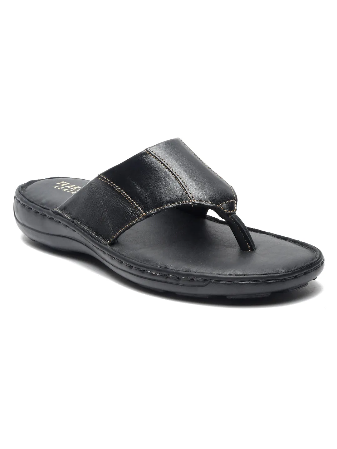 Teakwood Leather Men Leather Black Thong Flip-Flop