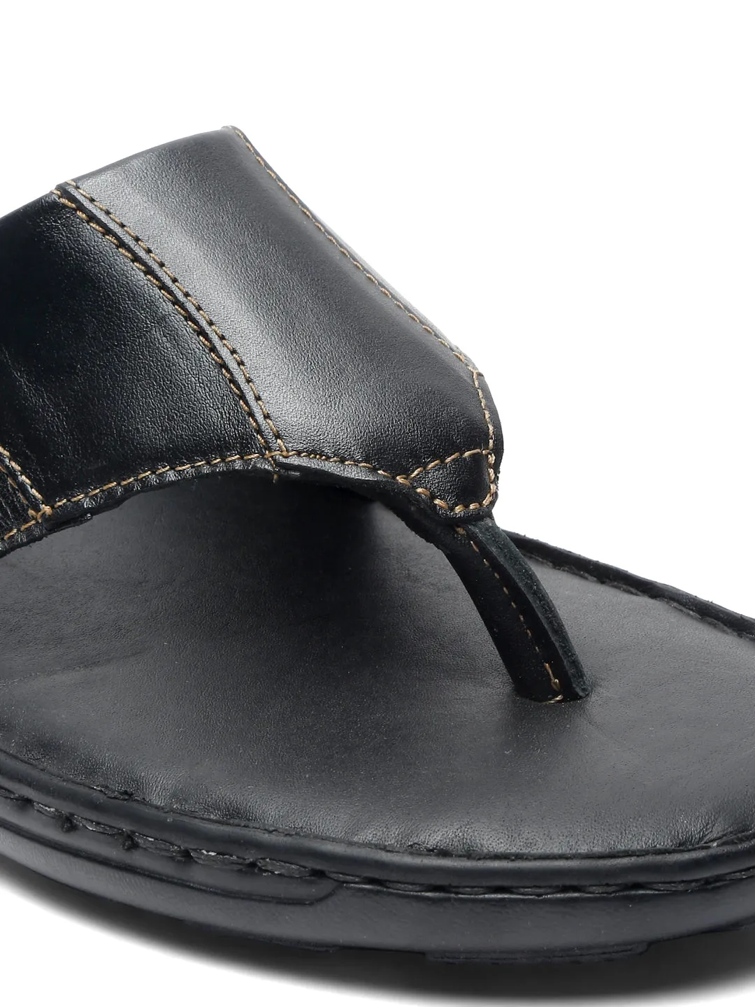 Teakwood Leather Men Leather Black Thong Flip-Flop