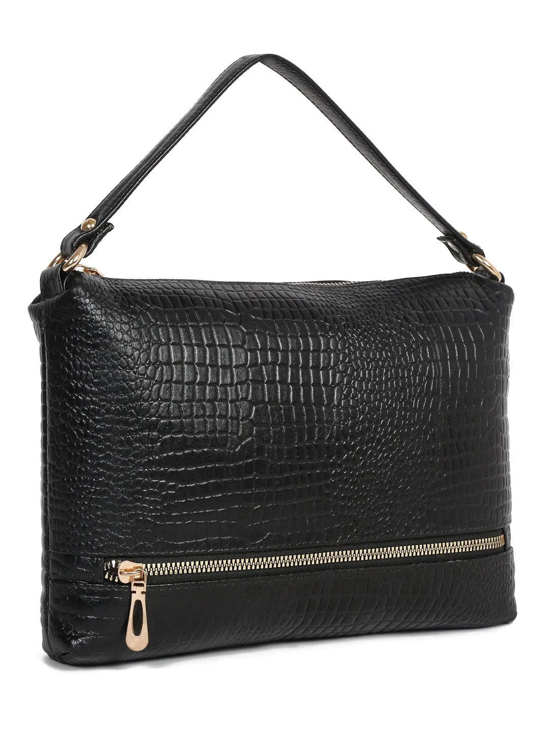 Teakwood Women's Croc Texture Black Sling Bag