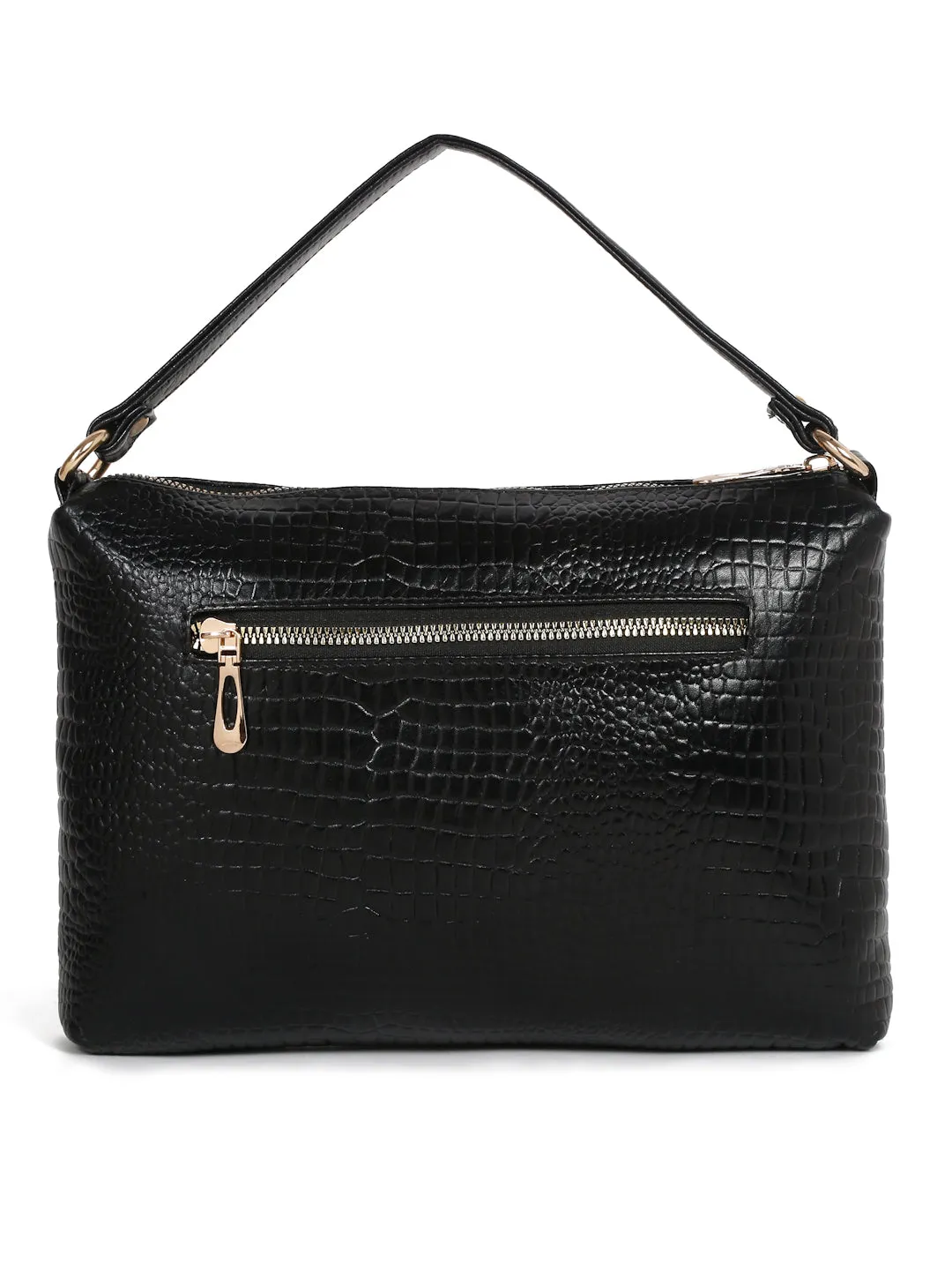 Teakwood Women's Croc Texture Black Sling Bag