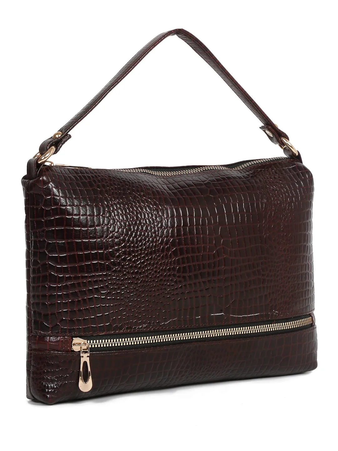 Teakwood Women's Croc Texture Brown Sling Bag