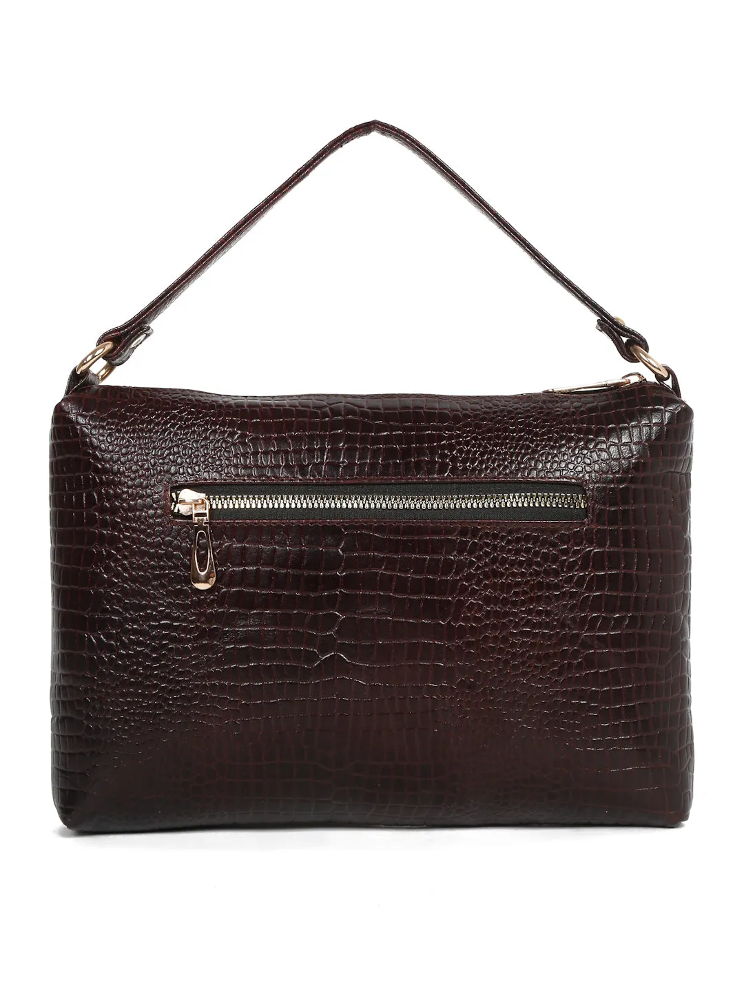 Teakwood Women's Croc Texture Brown Sling Bag