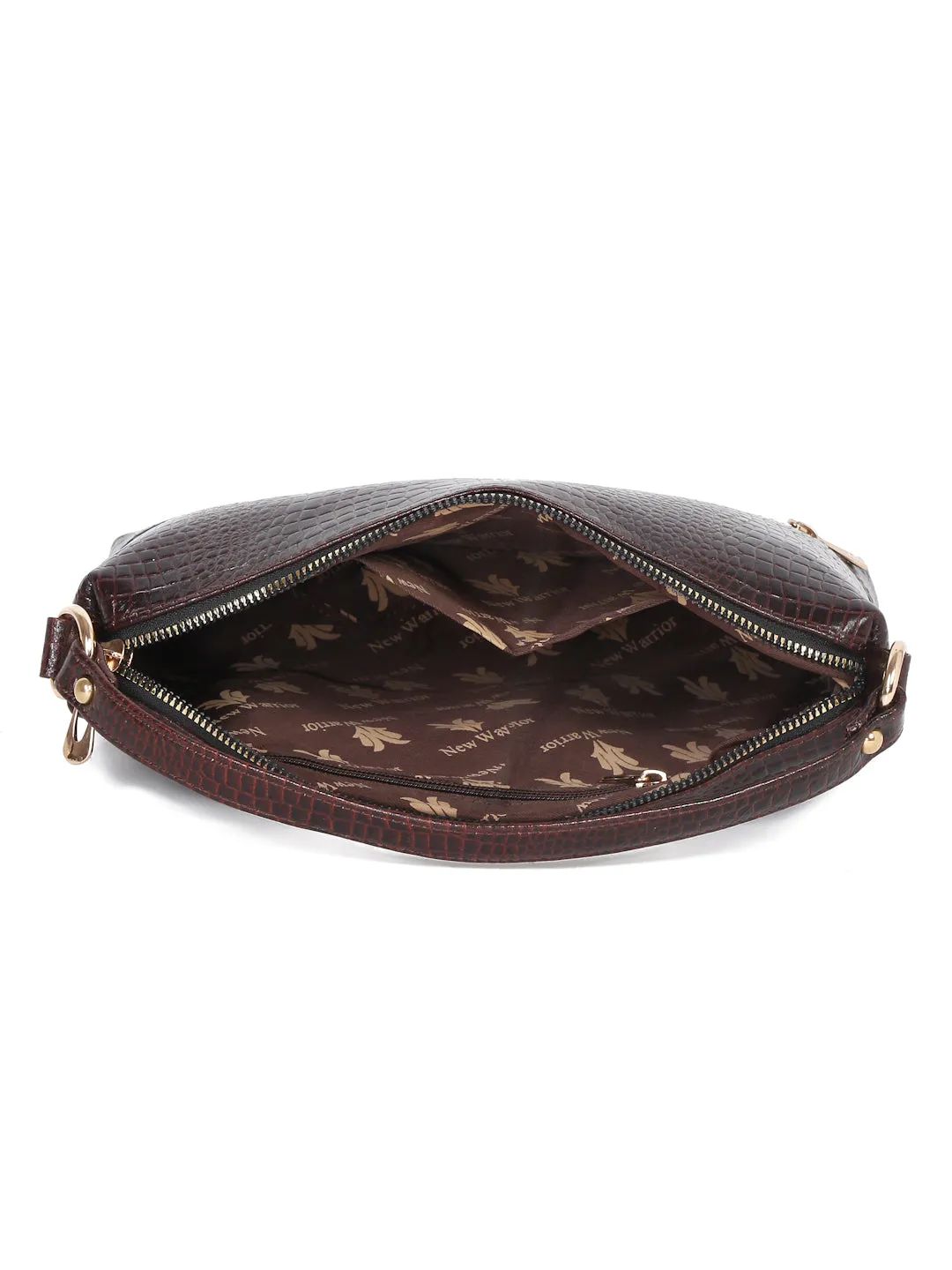 Teakwood Women's Croc Texture Brown Sling Bag