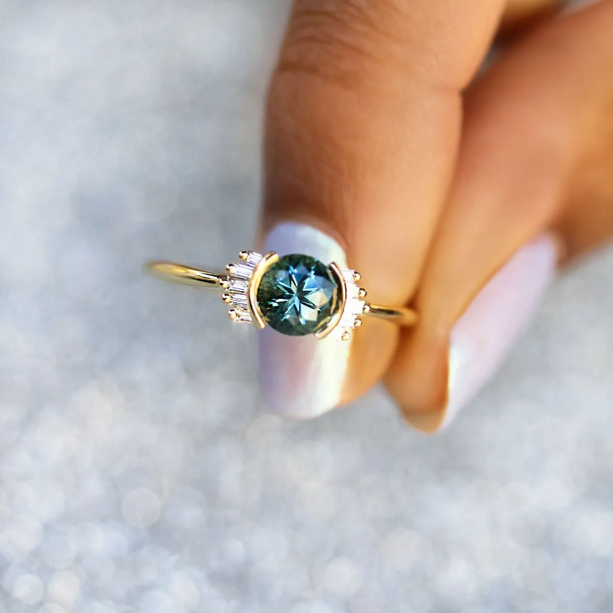 Teal Sapphire Baguette Ring