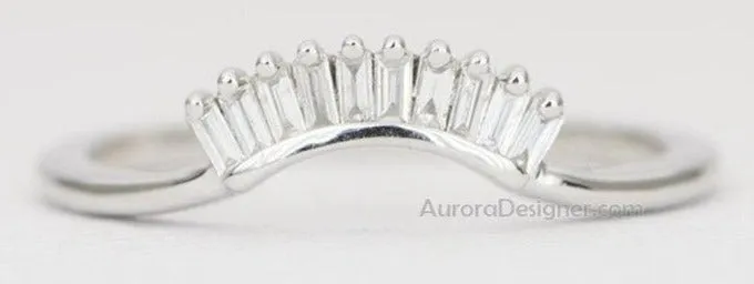 Ten Baguette Diamond Crown Wedding Band 14K Gold AD1445