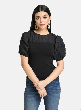 Textured Puff Sleeves Fitted Top