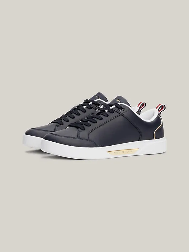 TOMMY HILFIGER Leather Metallic Trim Trainer Navy