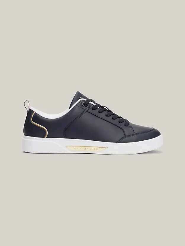 TOMMY HILFIGER Leather Metallic Trim Trainer Navy