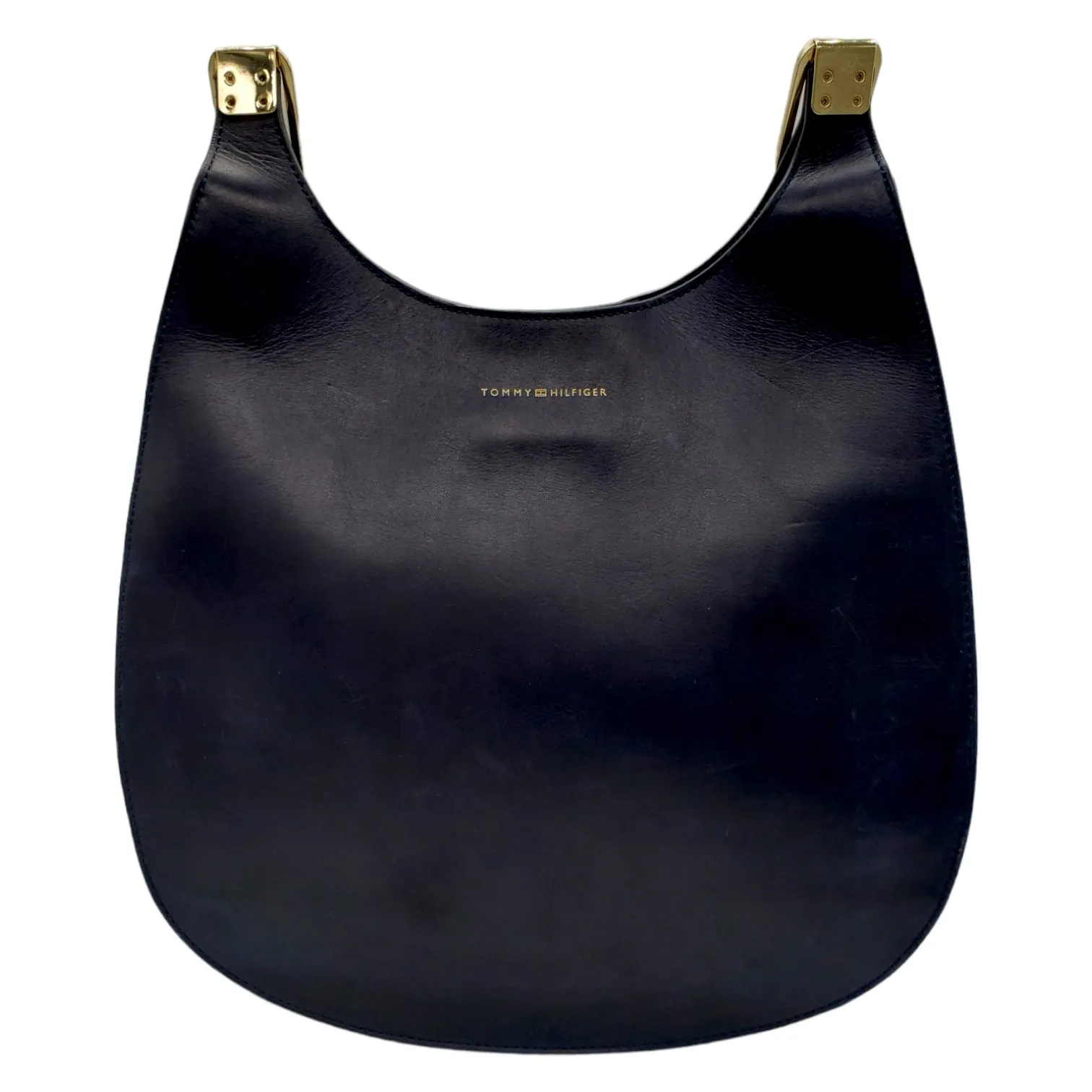 Tommy Hilfiger Navy Leather Curved Shoulder Bag