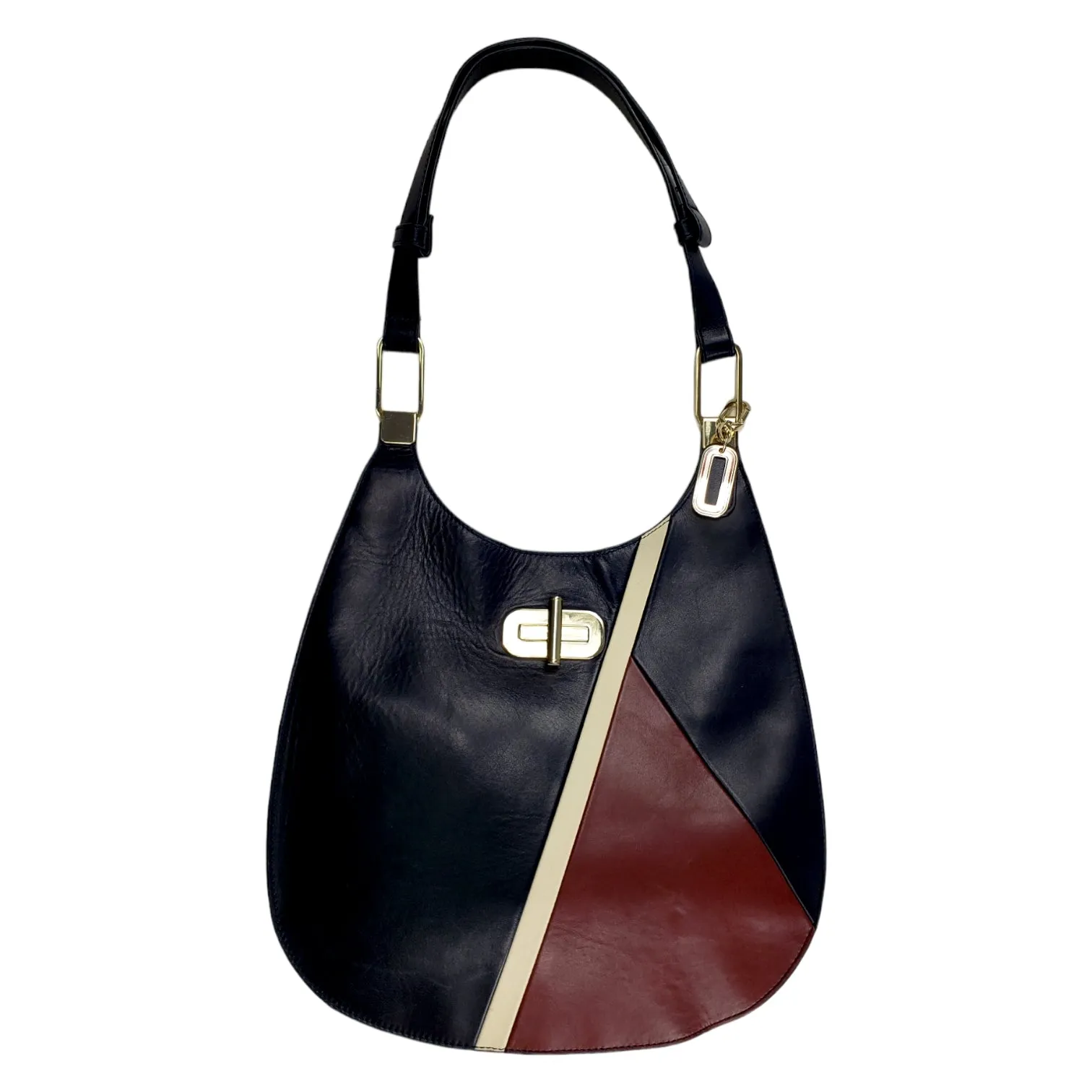 Tommy Hilfiger Navy Leather Curved Shoulder Bag