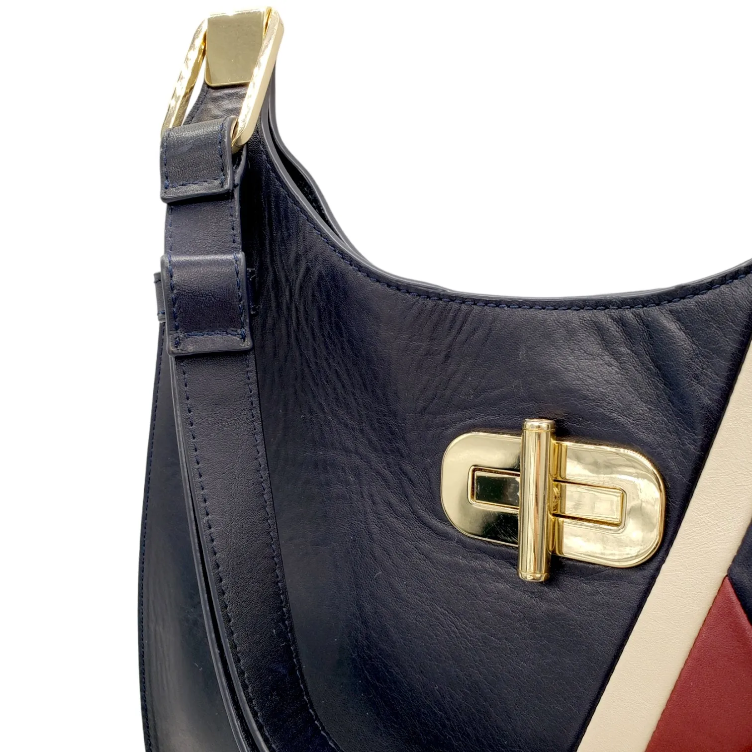 Tommy Hilfiger Navy Leather Curved Shoulder Bag