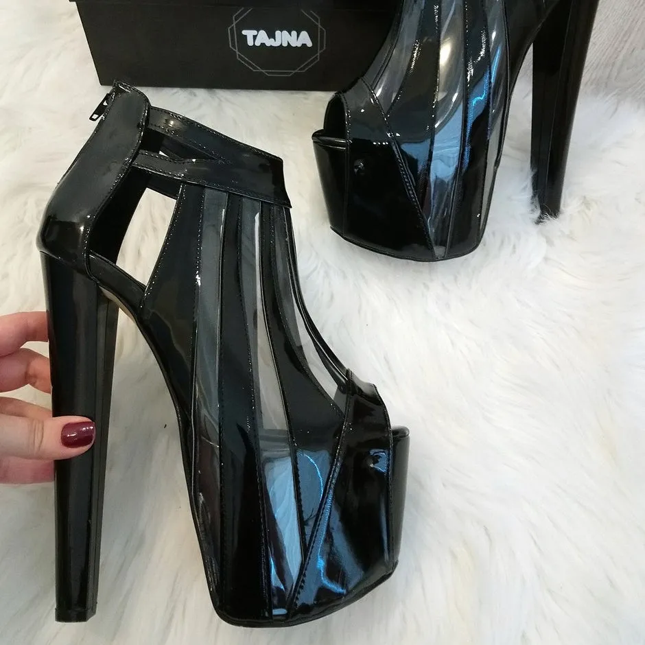 Transparent and Black Striped Super High Heels