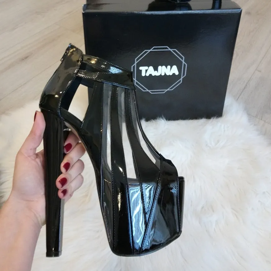 Transparent and Black Striped Super High Heels