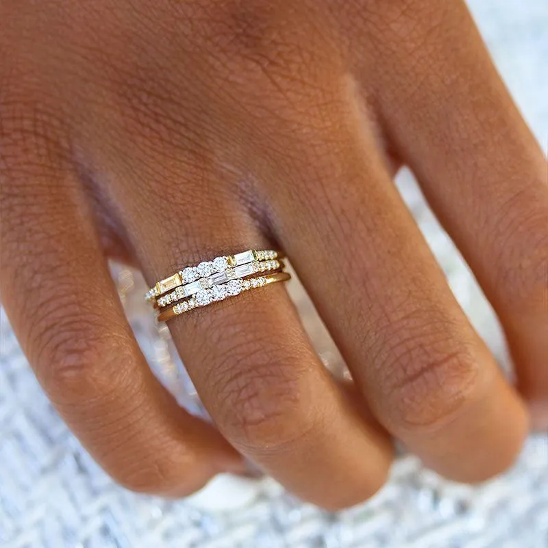 Triple Baguette and Pave Diamond Band