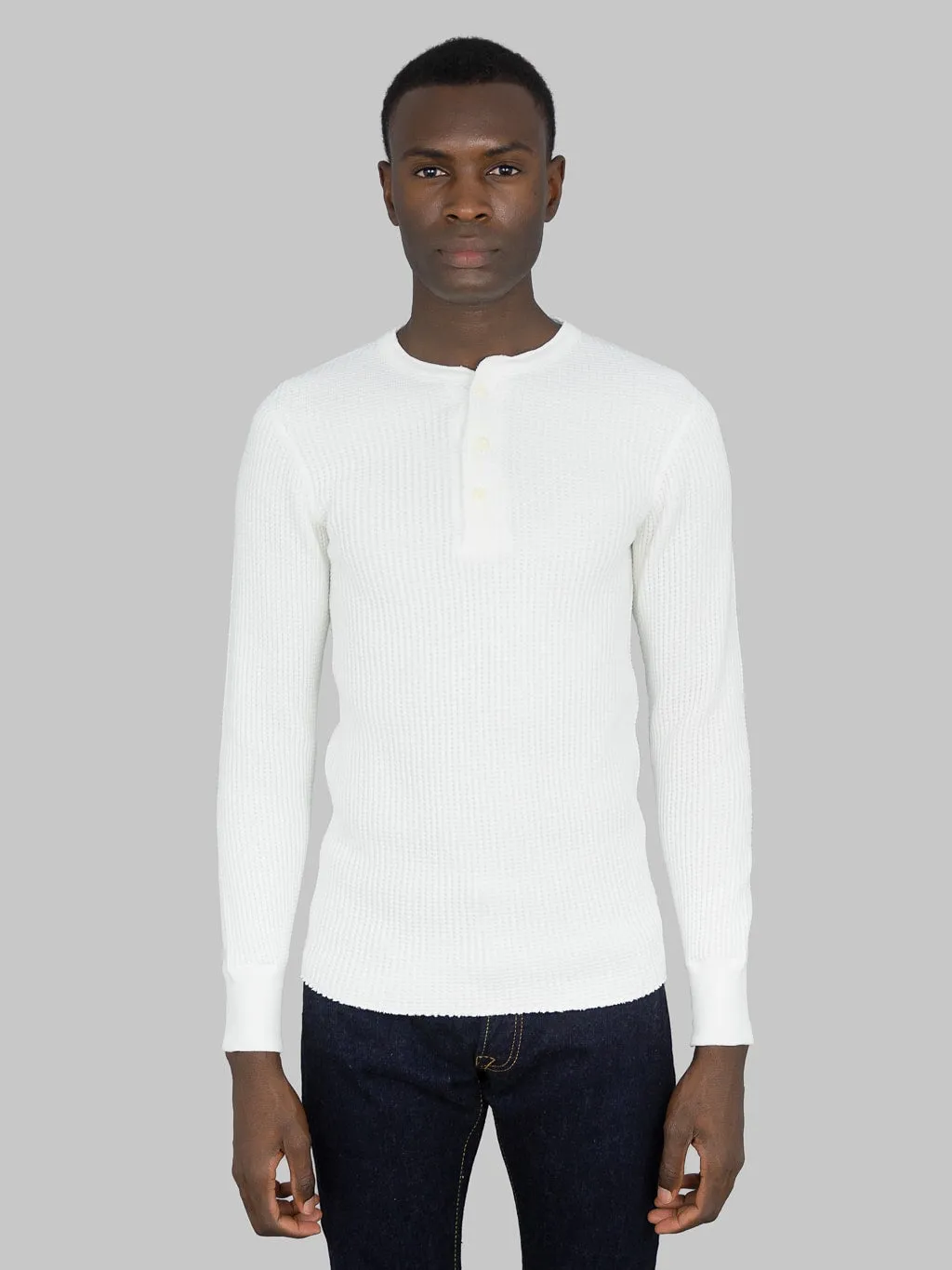 UES Thermal Big Waffle Henley T-Shirt Off White