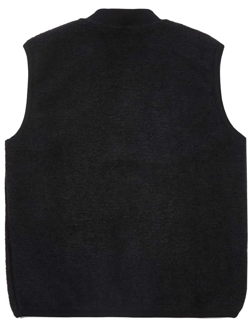 Universal Works Zip Waistcoat Black Wool Fleece