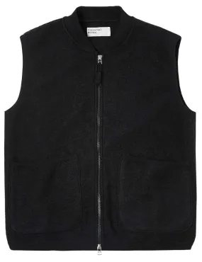 Universal Works Zip Waistcoat Black Wool Fleece