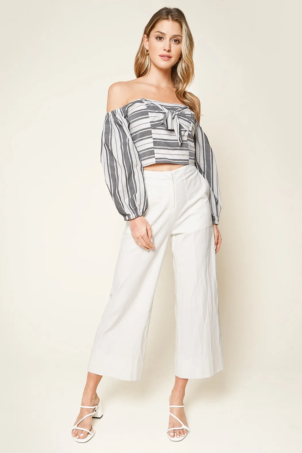 Urisa Black Striped Off The Shoulder Crop Top