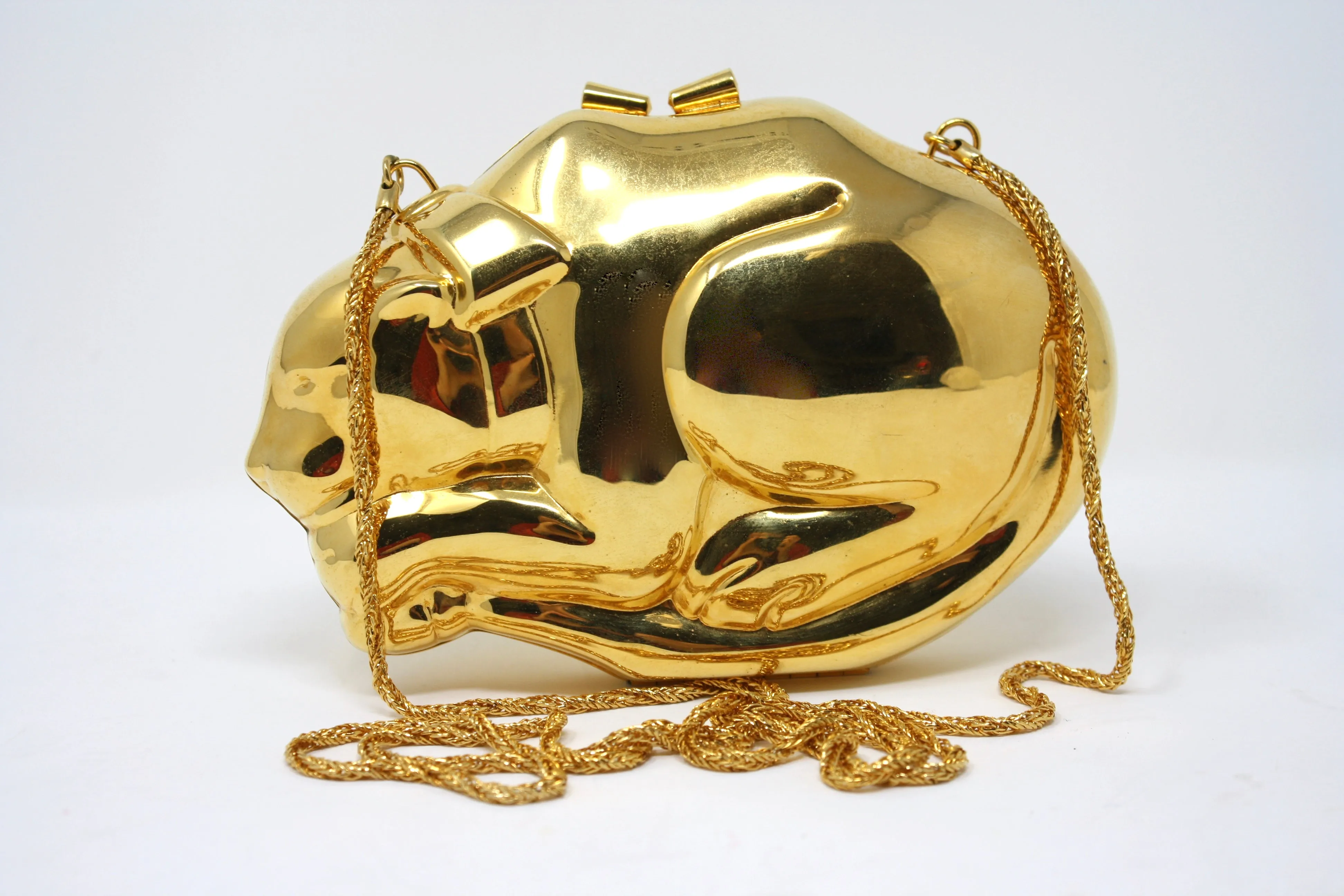 Vintage 80's Metal Cat Minaudiere Bag Clutch