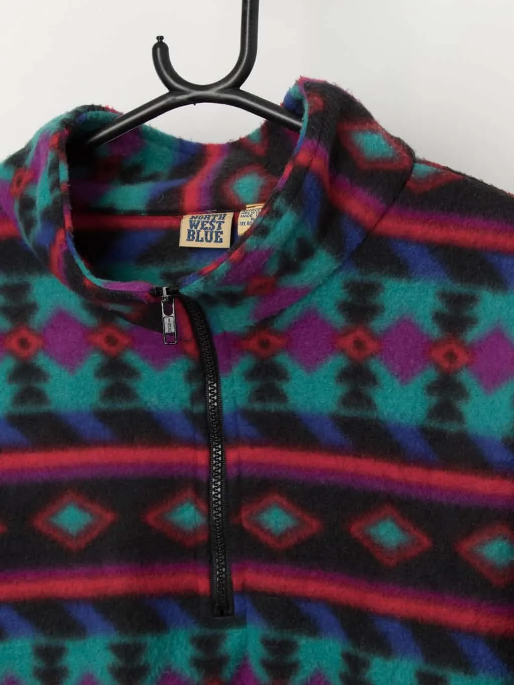 Vintage bright crazy pullover fleece, quarter zip – Large