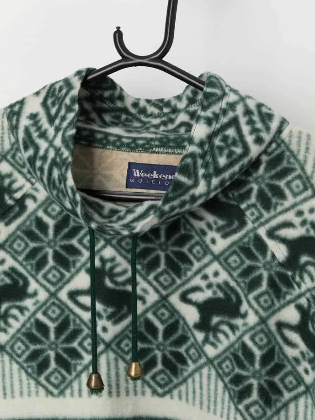 Vintage green deer patterned pullover fleece – Large