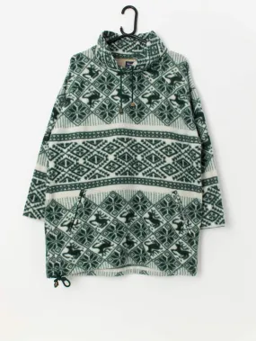 Vintage green deer patterned pullover fleece – Large