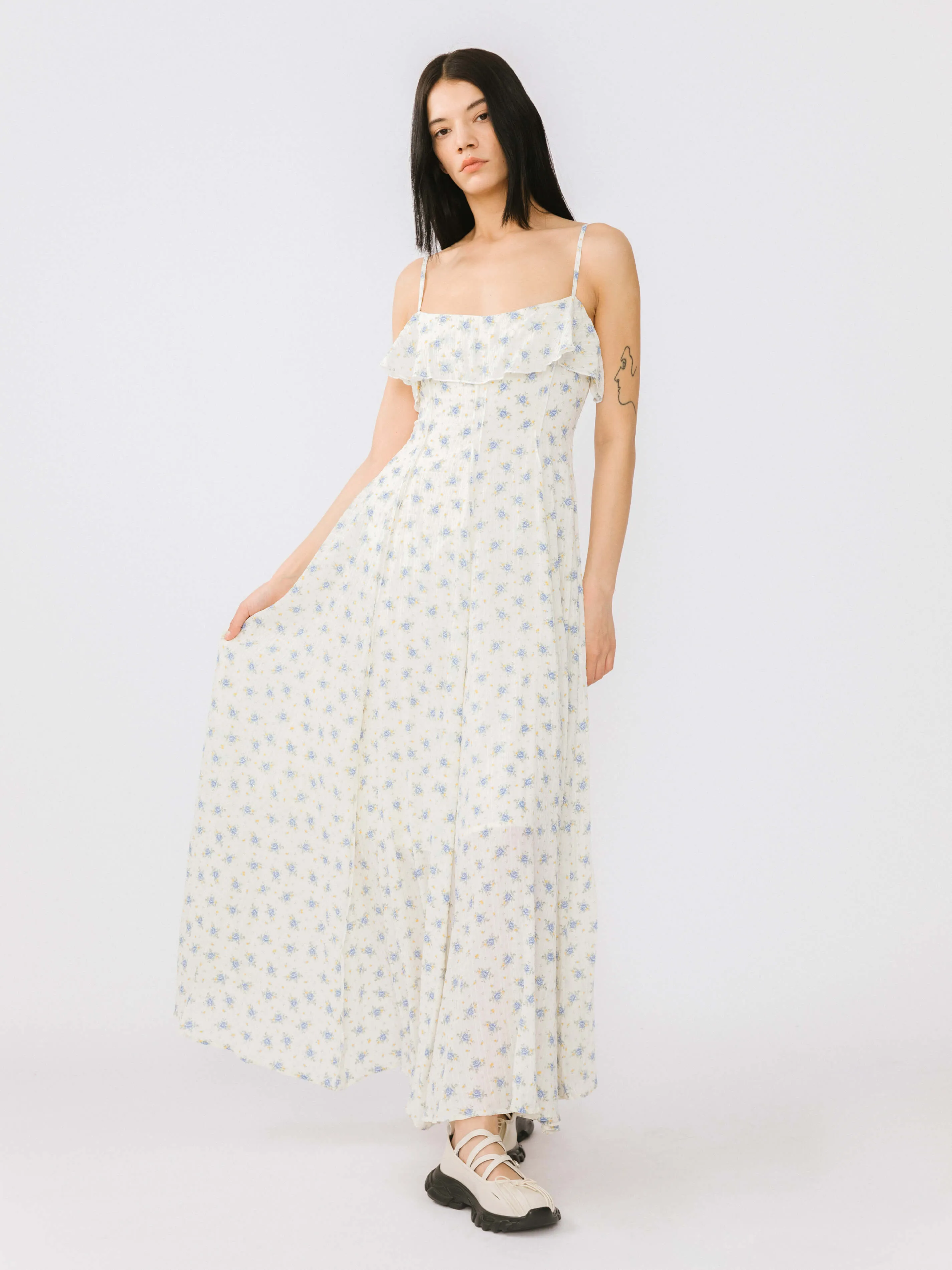 Waist Gathered Floral Sling Dress