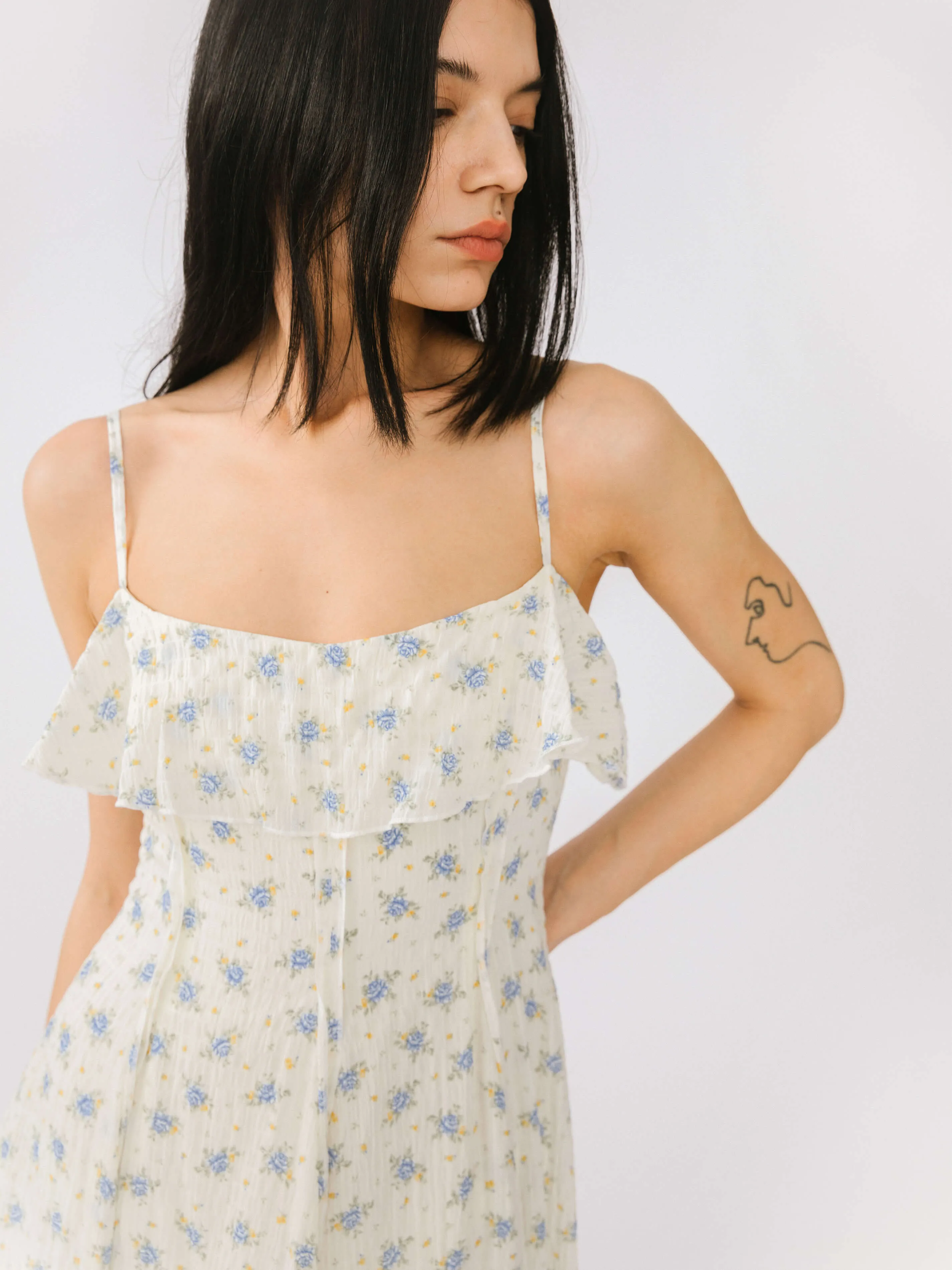 Waist Gathered Floral Sling Dress