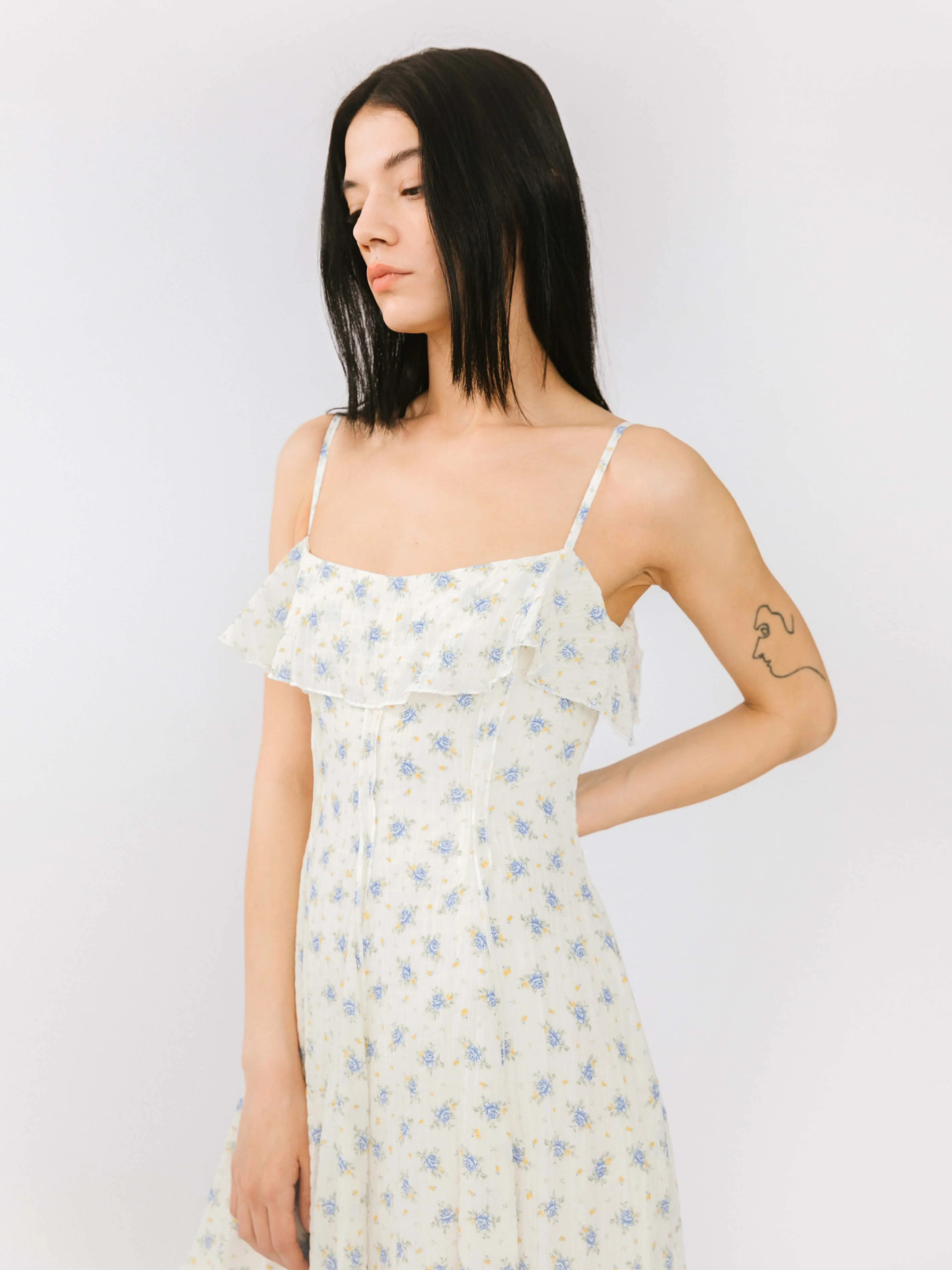 Waist Gathered Floral Sling Dress