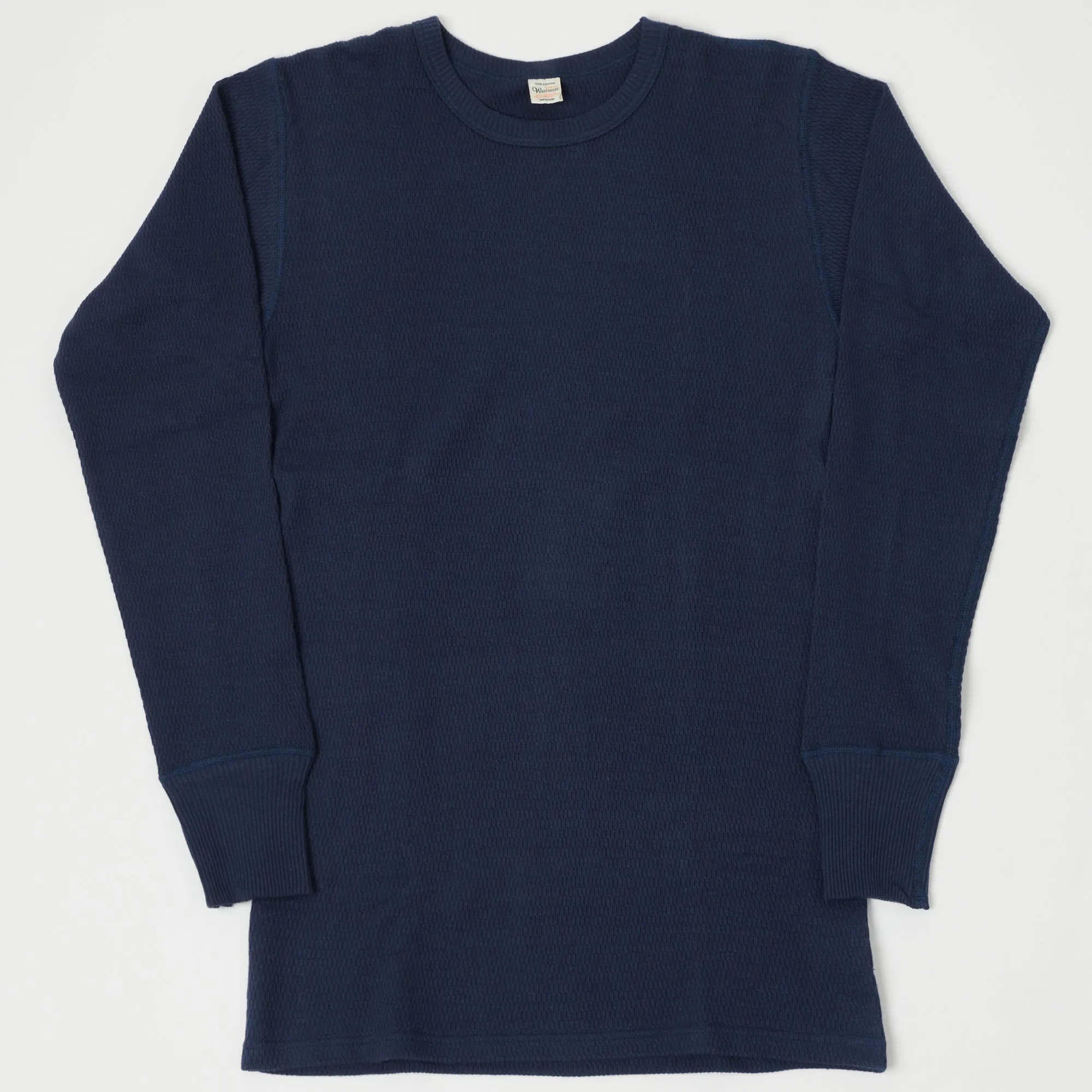 Warehouse 5903 LS Waffle Knit Crew Neck Tee - Navy