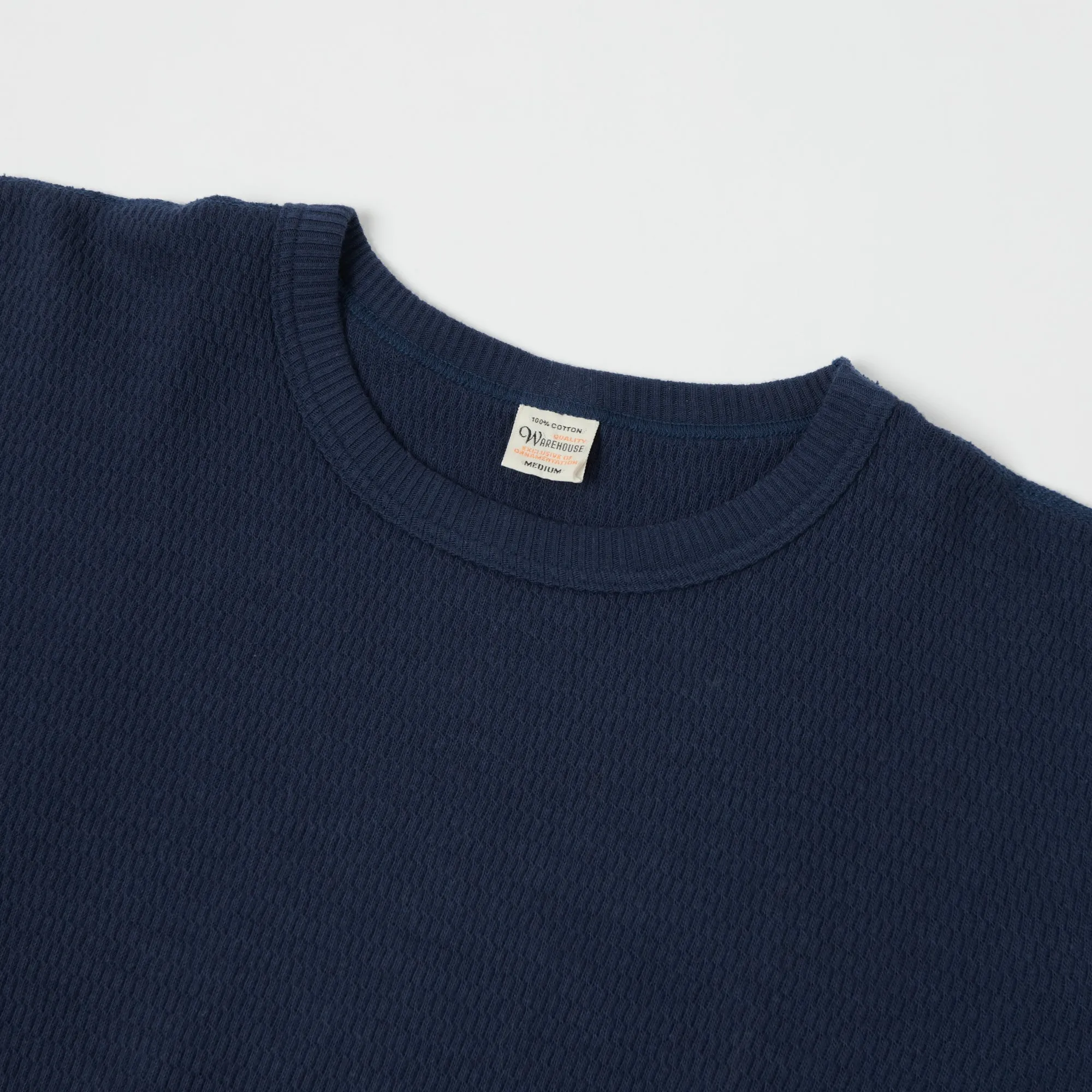 Warehouse 5903 LS Waffle Knit Crew Neck Tee - Navy