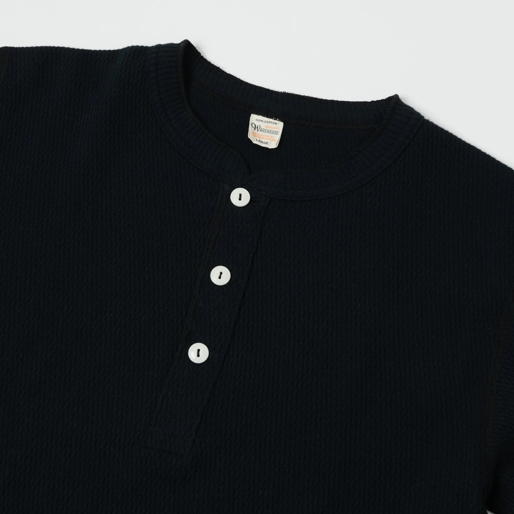 Warehouse 5904 LS Waffle Knit Henley - Black