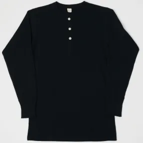 Warehouse 5904 LS Waffle Knit Henley - Black