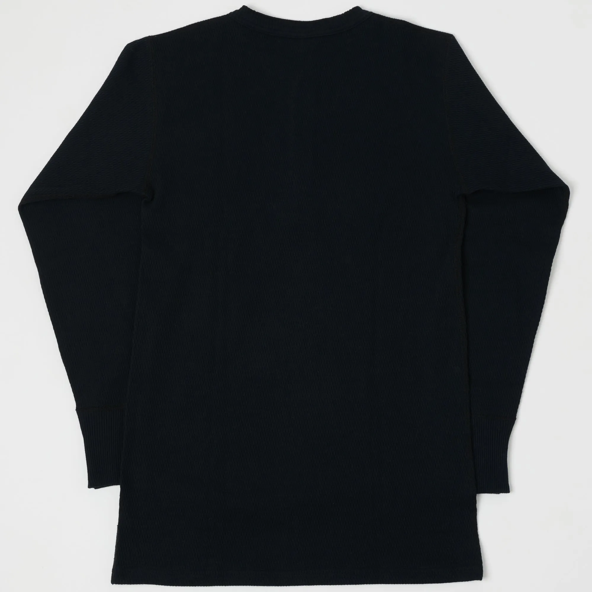 Warehouse 5904 LS Waffle Knit Henley - Black