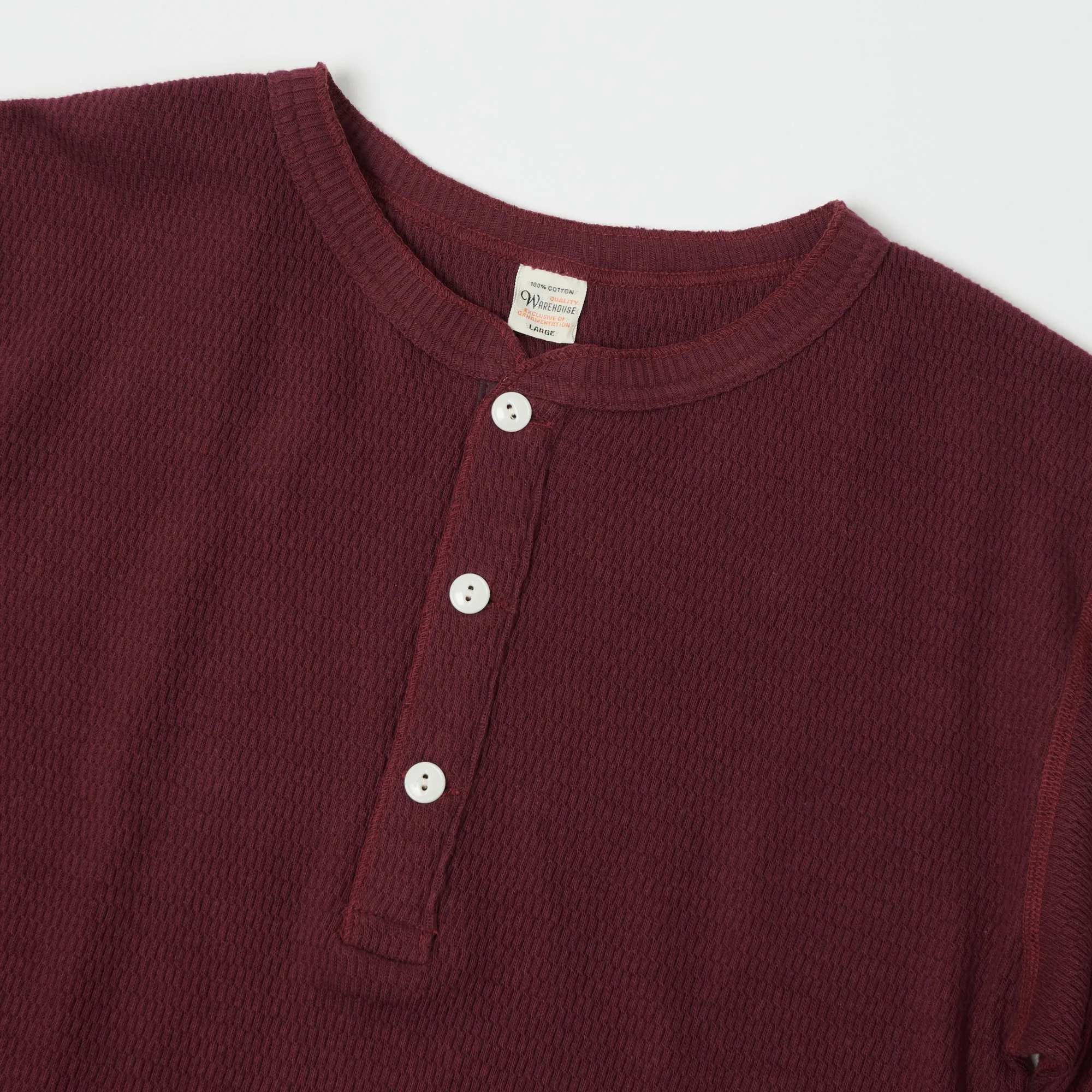 Warehouse 5904 LS Waffle Knit Henley - Bordeaux