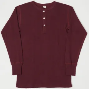 Warehouse 5904 LS Waffle Knit Henley - Bordeaux