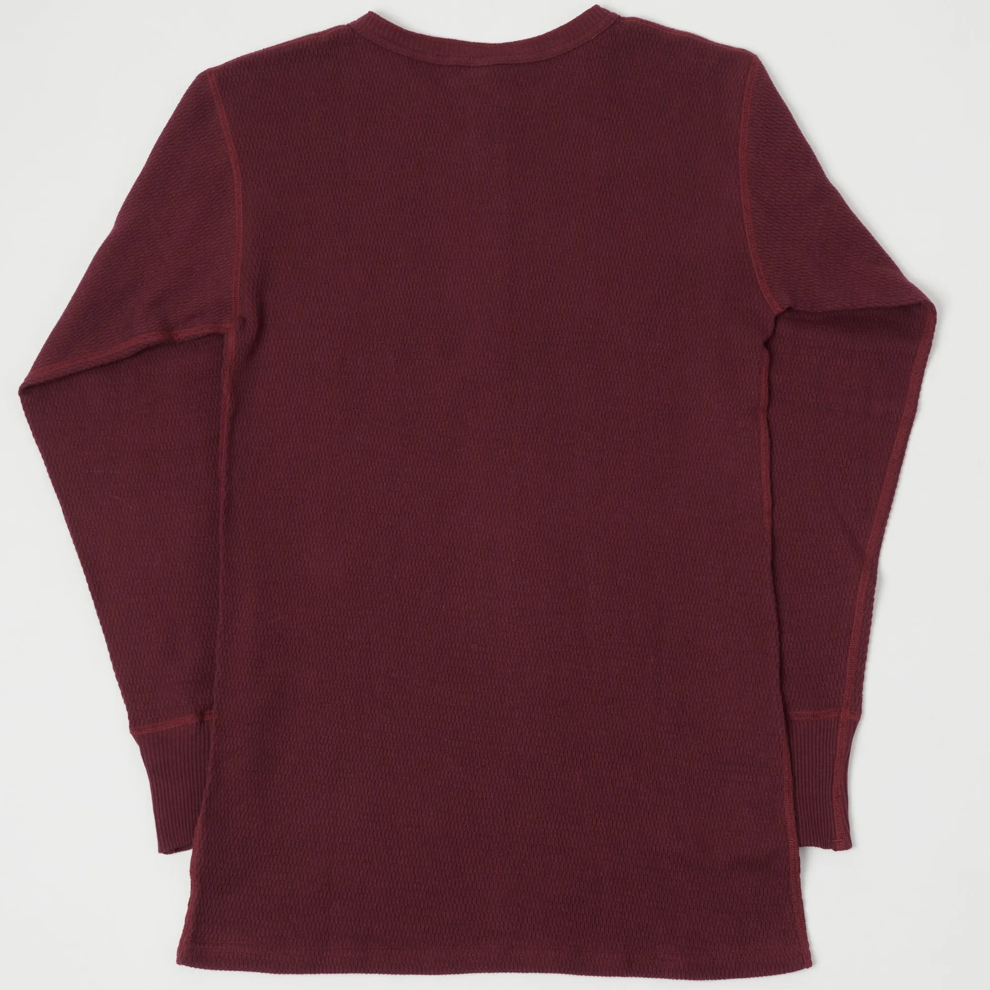 Warehouse 5904 LS Waffle Knit Henley - Bordeaux