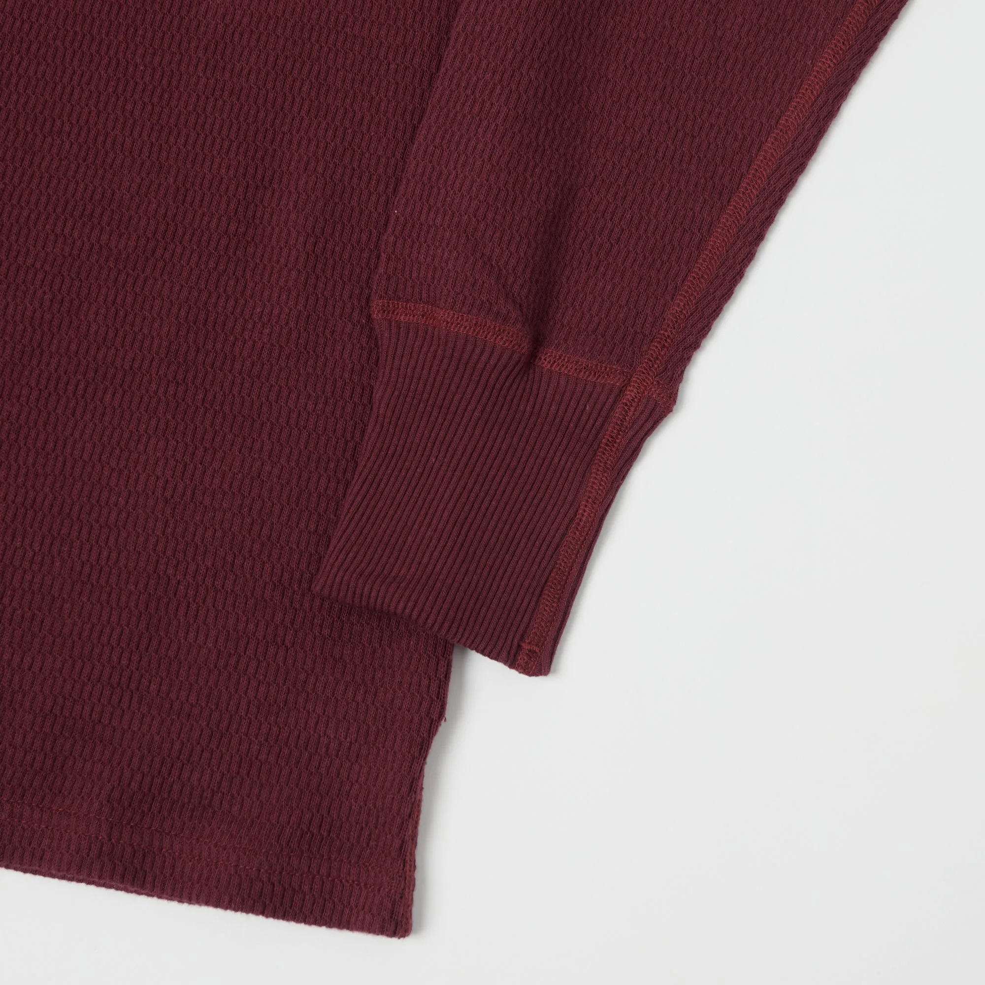 Warehouse 5904 LS Waffle Knit Henley - Bordeaux