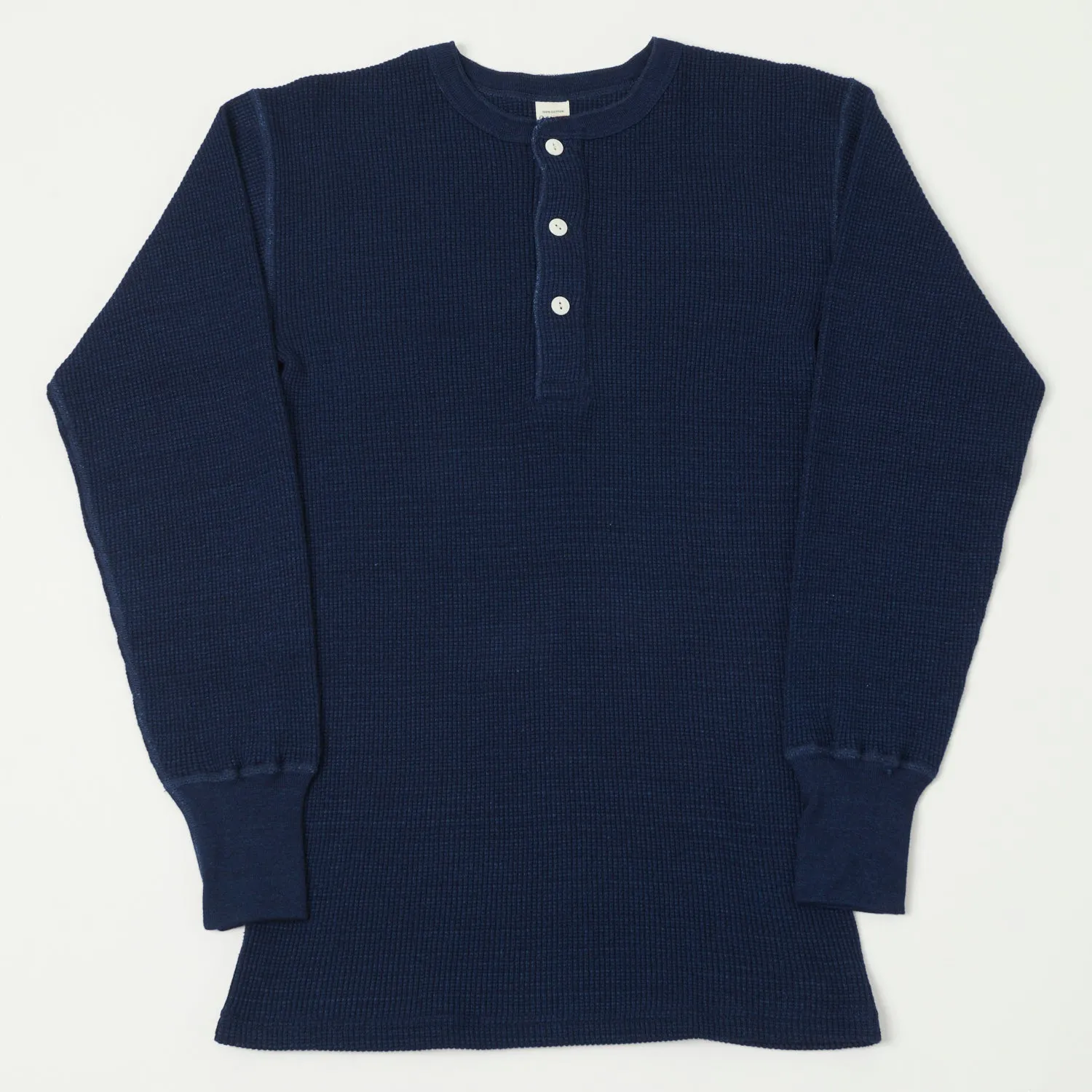 Warehouse 5912 L/S Waffle Knit Henley - Indigo