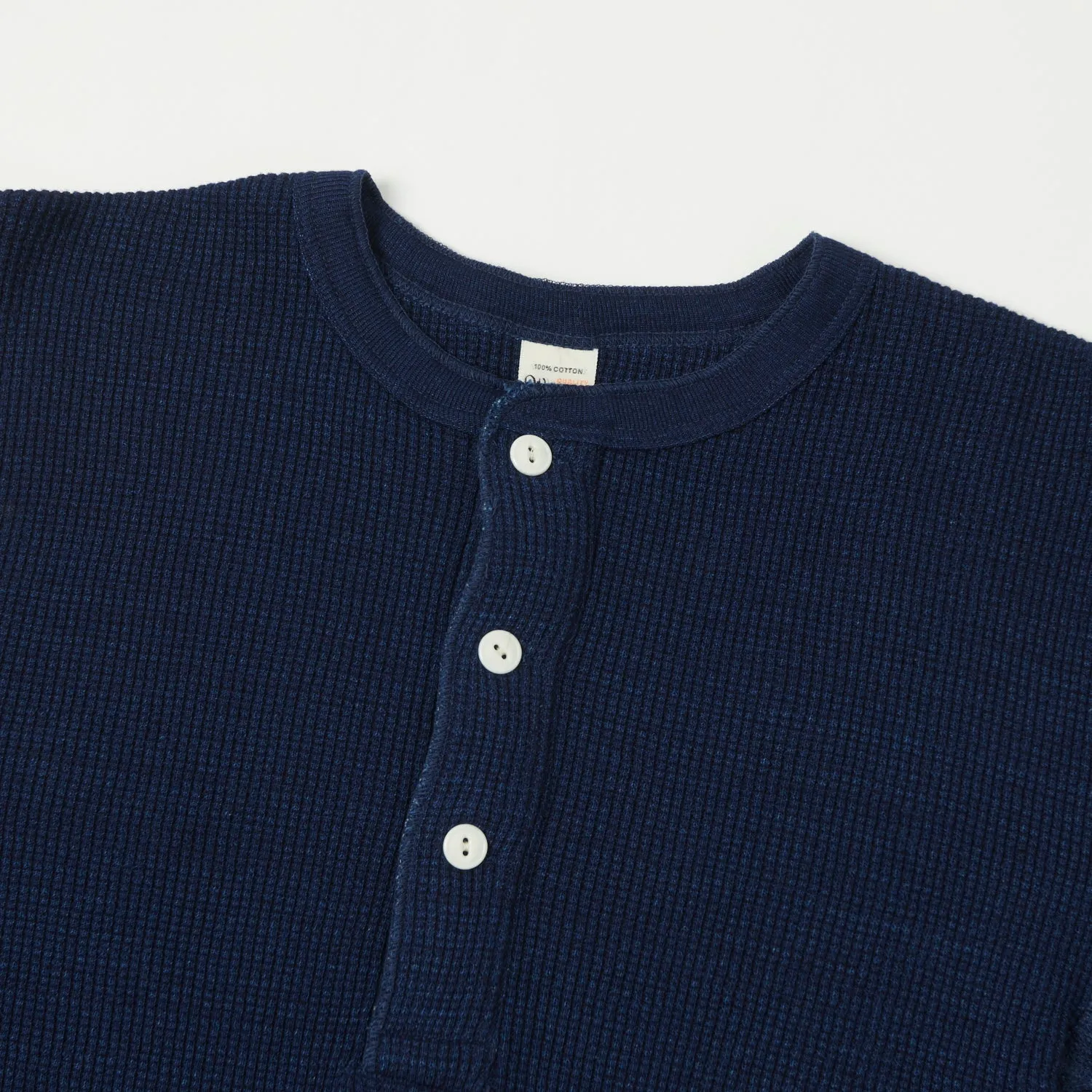 Warehouse 5912 L/S Waffle Knit Henley - Indigo