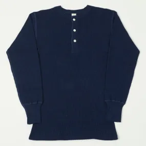 Warehouse 5912 L/S Waffle Knit Henley - Indigo