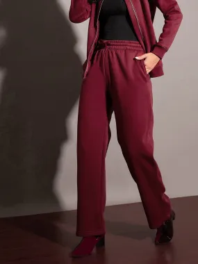 Women Maroon Fleece Track Pants