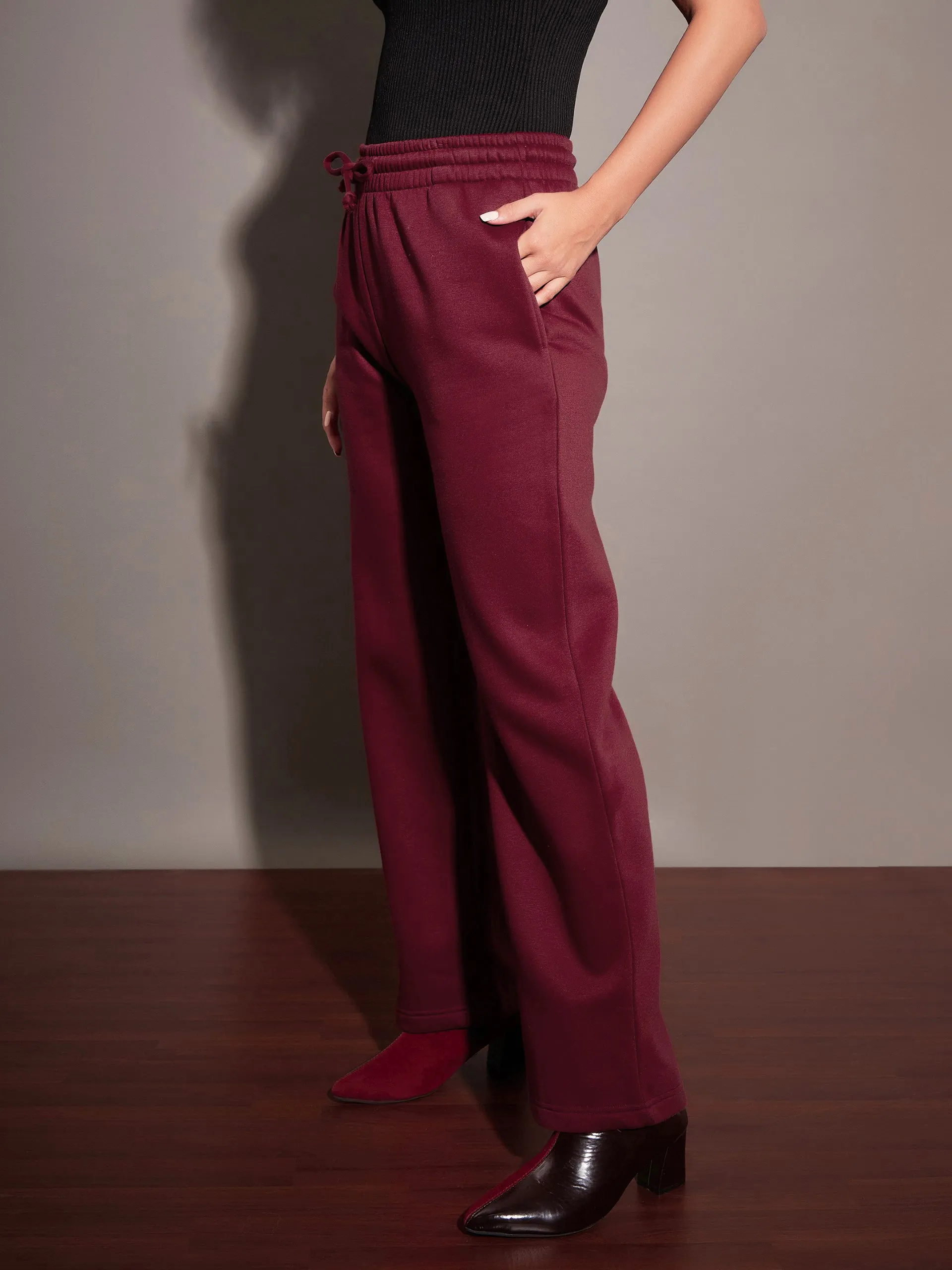 Women Maroon Fleece Track Pants