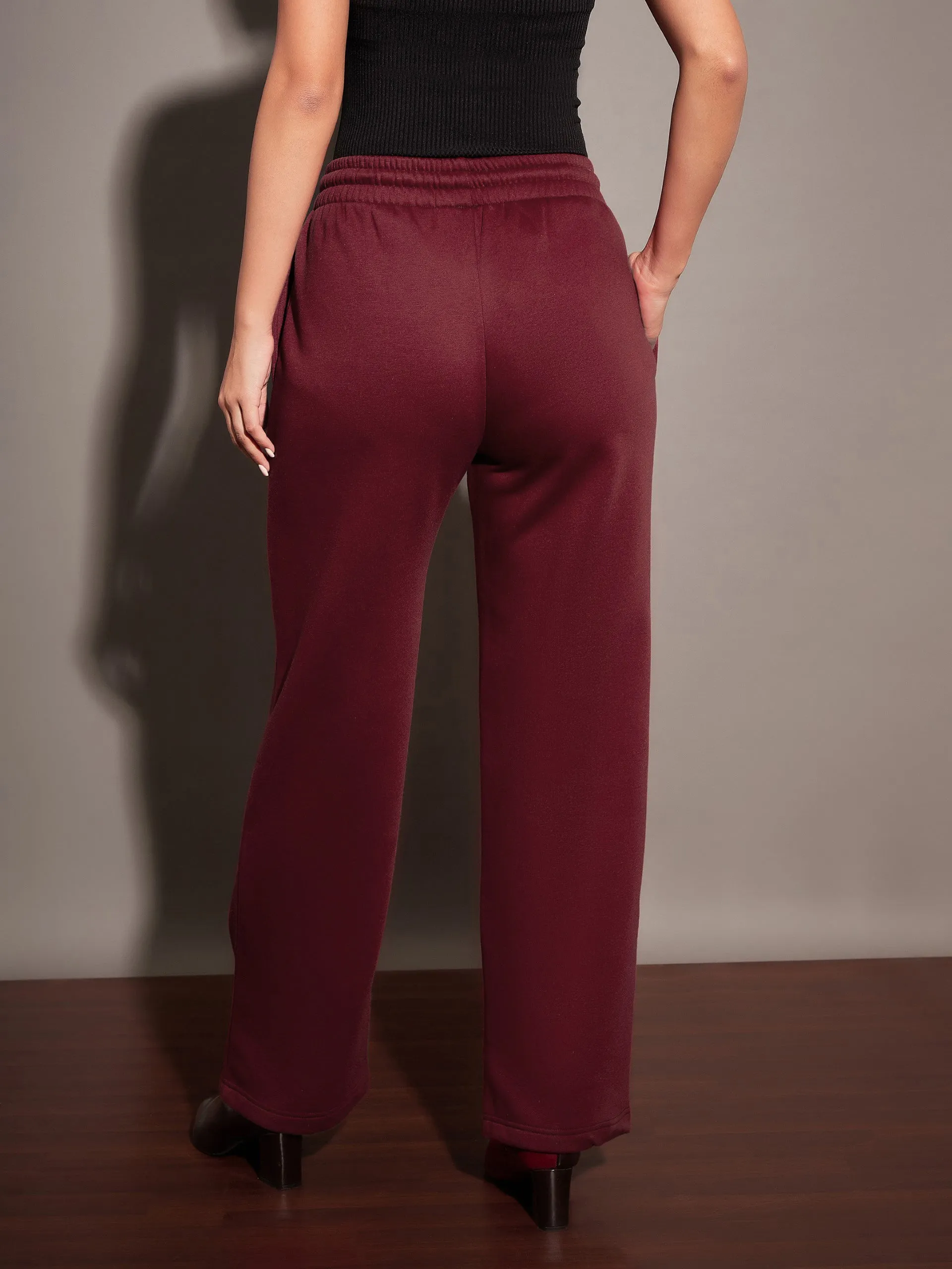 Women Maroon Fleece Track Pants