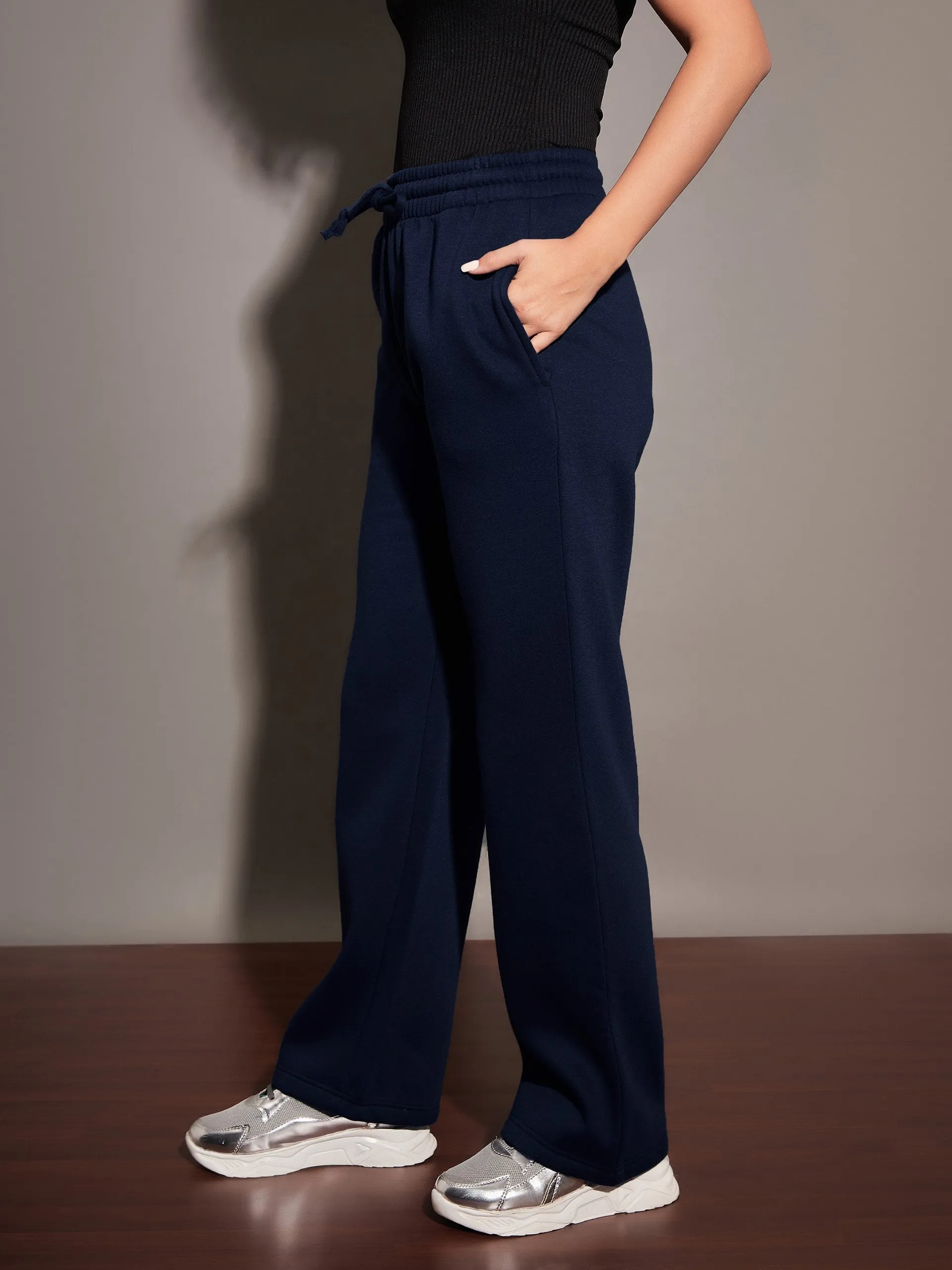 Women Navy Fleece Track Pants