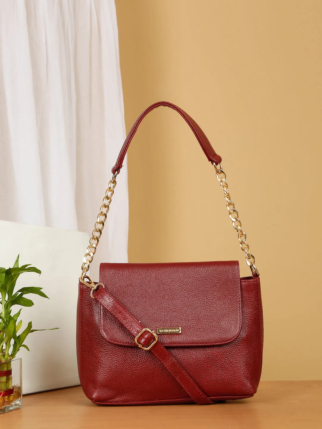 Women Red Texture Leather Sling bag