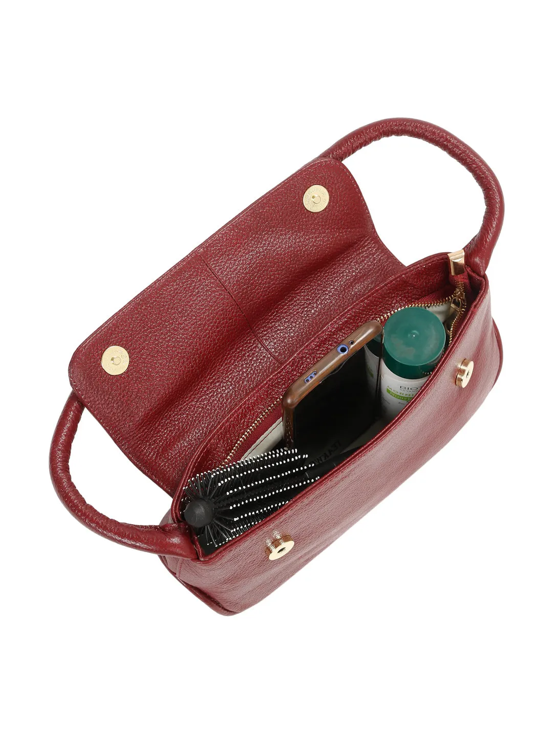 Women Red Texture Leather Structured Sling Bag