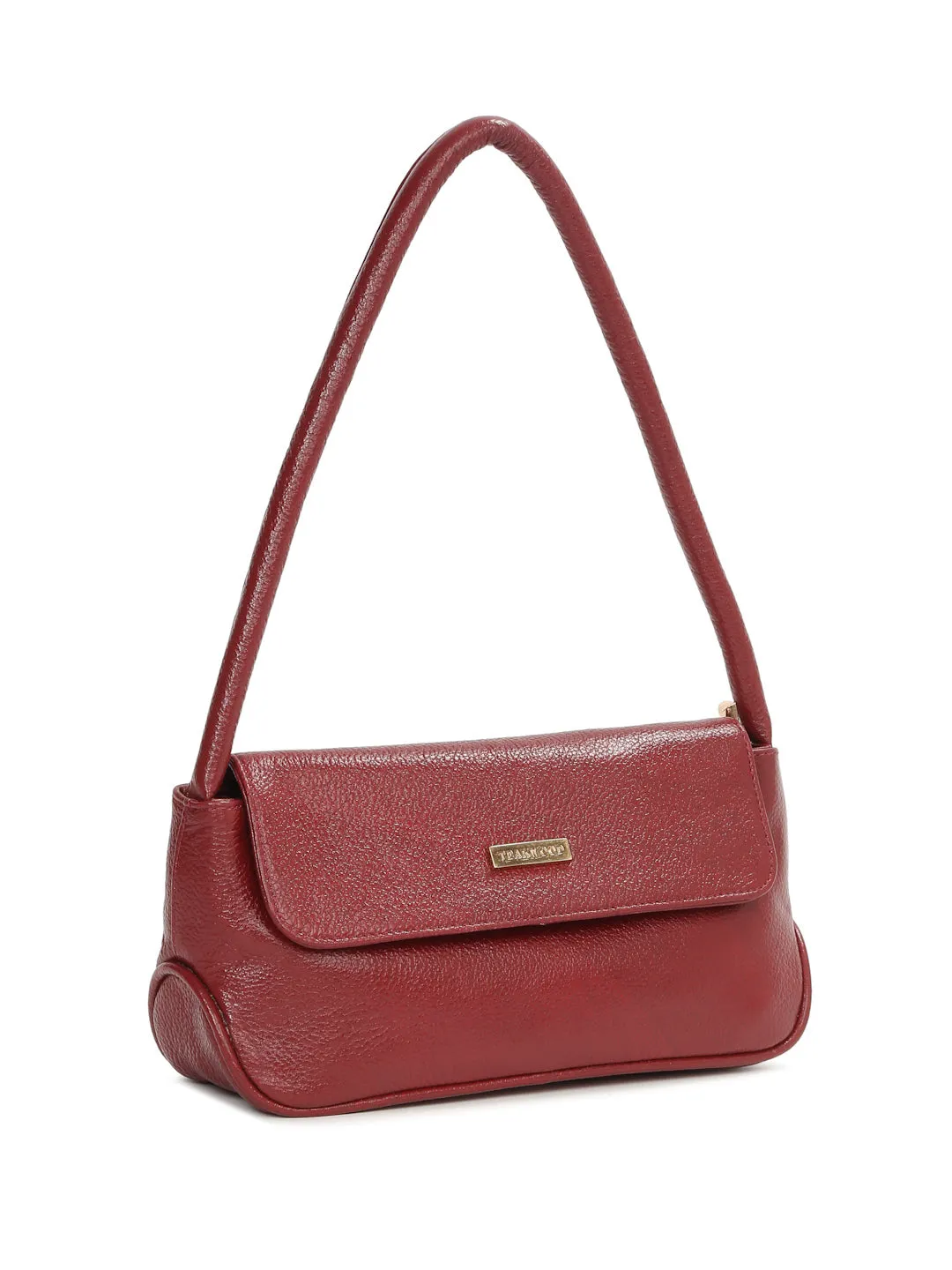 Women Red Texture Leather Structured Sling Bag