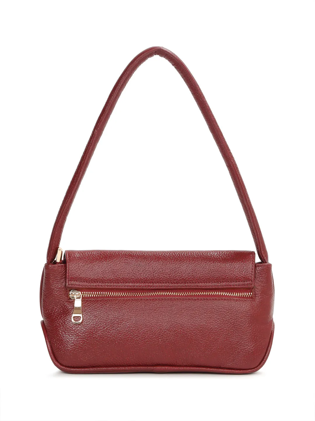 Women Red Texture Leather Structured Sling Bag